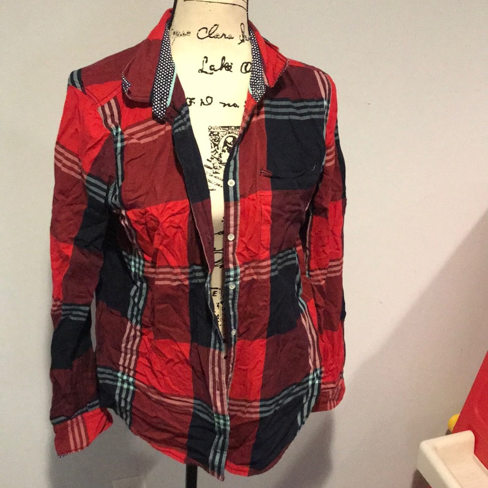 Plaid and polka dot size L top